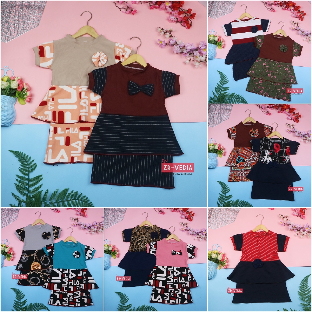 Dress Viona Lengan 3-4 Tahun /  Dres Anak Perempuan Baju Fashion Kids Pesta Adem Motif Lengan Pendek