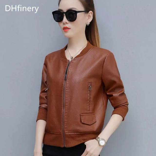 Jaket wanita kulit semi pu sintetis kirim gugur