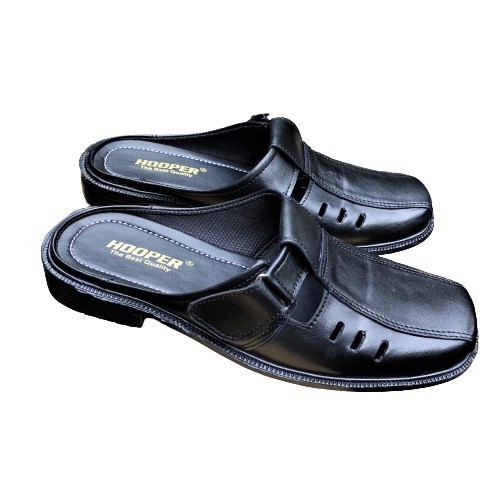 SEPATU SANDAL SLOP PRIA BAHAN KULIT ASLI WARNA HITAM MERK HOOPER