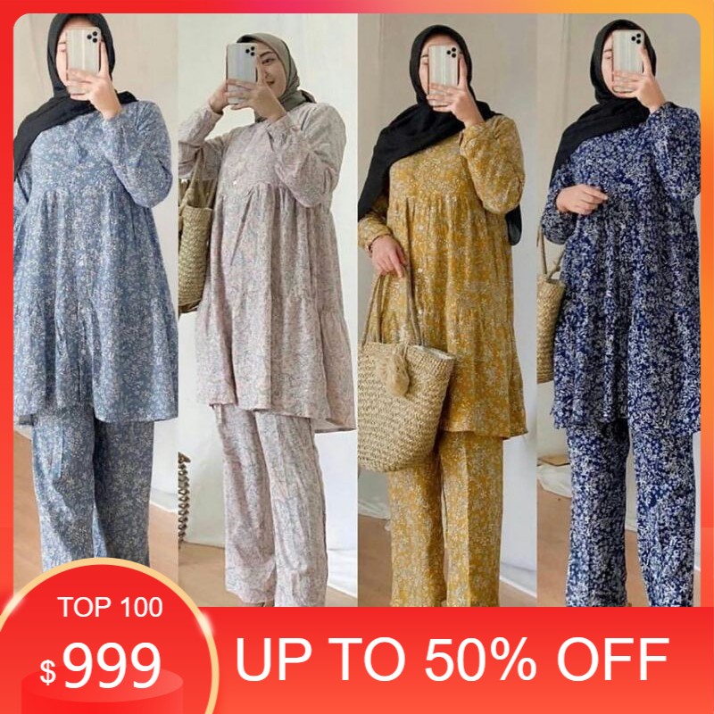 One Set Tenia Setelan Daily Bahan Katun Rayon Viscose Motif Etnik Bagus Murah Laris