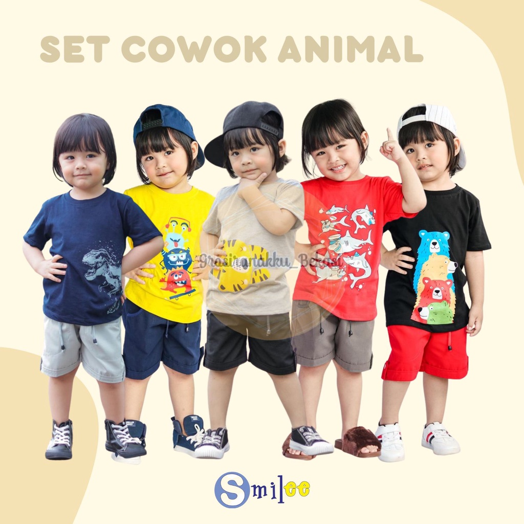 Setelan Anak Smile Murah Mix Motif Animal Size 1-3Thn