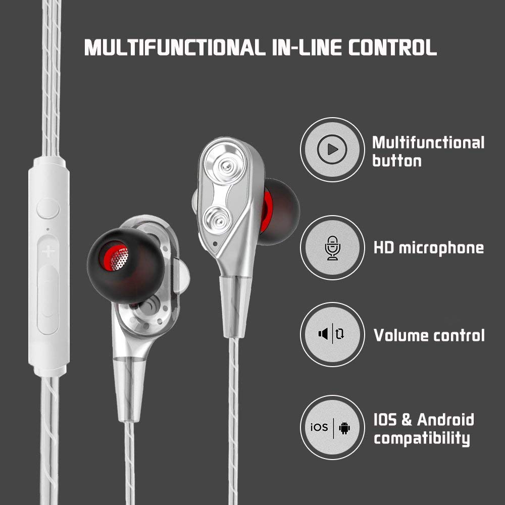 Earphone In-Ear Stereo 3.5mm High Bass Dual Drive dengan Mikrofon untuk Komputer