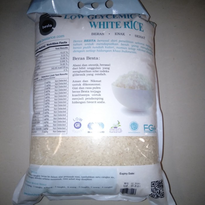 

978Eq10W Besta Low Glycemic Index White Rice 5 Kg WQ12