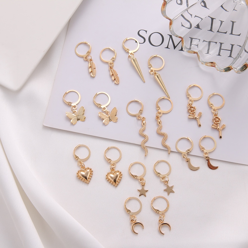 18pcs / Set Anting Tusuk Bentuk Kupu-Kupu / Ular Bahan Metal Untuk Wanita