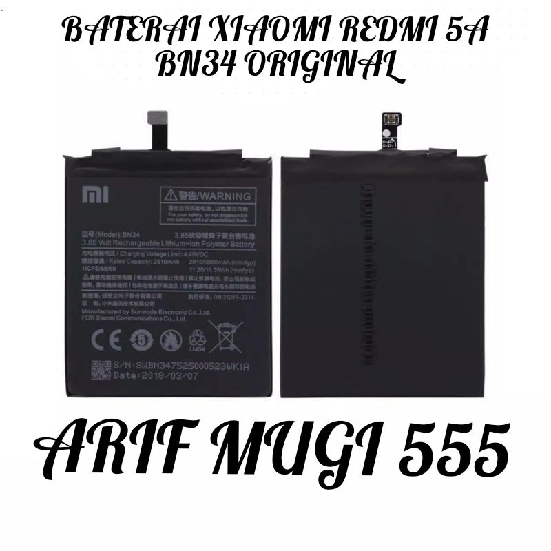 BATERAI BATRAI BATRE BATTERY XIAOMI REDMI 5A BN34 ORIGINAL