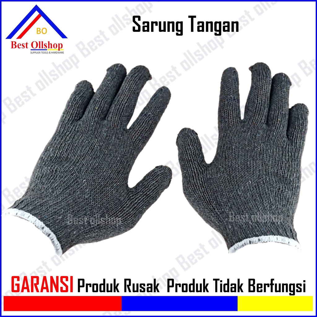 Sarung Tangan Safety Tukang Bangunan / Sarung Tangan Kain Katun Abu Abu Benang Rajut Super