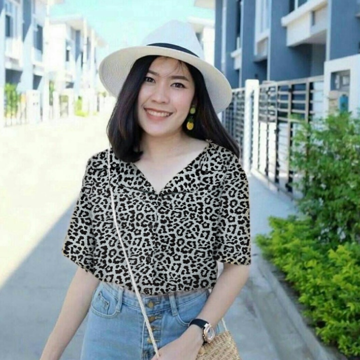 *[GLFK] Kemeja Motif Leopard Terbaru / Atasan Kemeja Wanita / Pakaian Kemeja Wanita Kekinian Terbaru