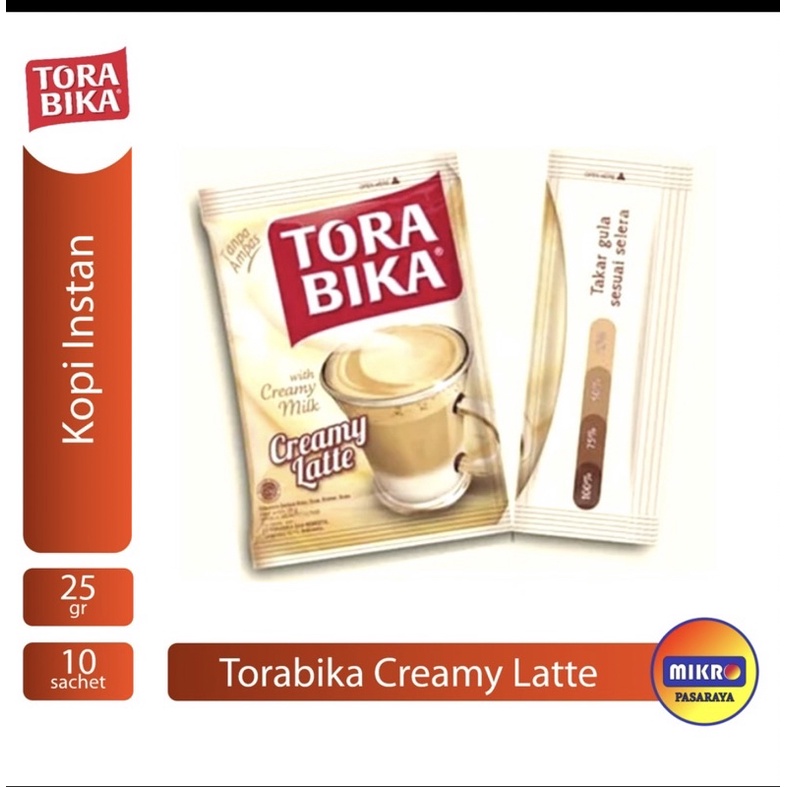 

kopi torabika creamy latte gula terpisah renceng renteng isi 10 pcs x 25 gr