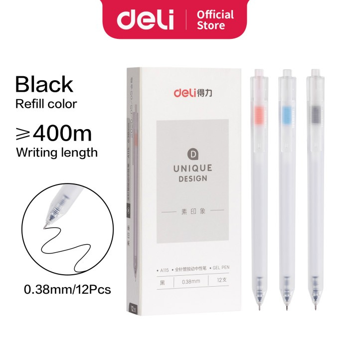 

SALE Deli Gel Pen Pulpen Gel warna Hitam 0.38mm A115
