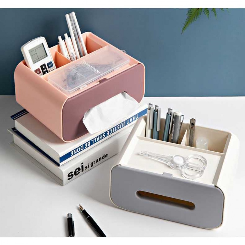 Kotak Tisu Organizer with Smartphone Holder - ZJ012 Putih