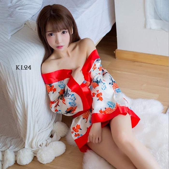 SET BAJU KIMONO TIDUR SEKSI JEPANG LINGERIE SEXY COSTUME WANITA KL24 - PUTIH 