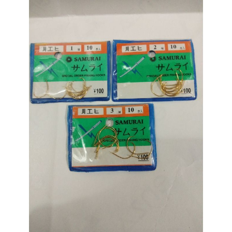 mata kail udang merk samurai kuning/ mata kail samurai gold/ mata kail udang/ mata pancing udang