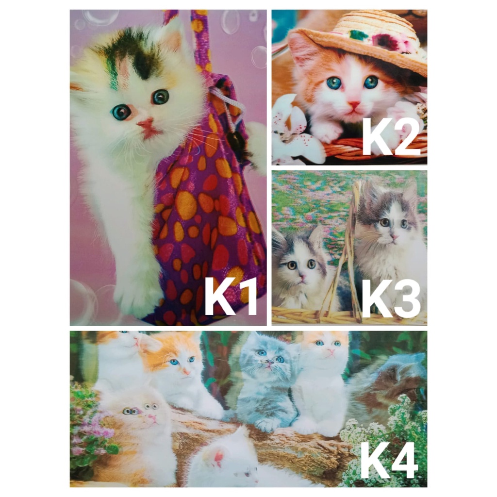 Poster Gambar 3D / 3 Dimensi Hewan Kucing 30x40cm