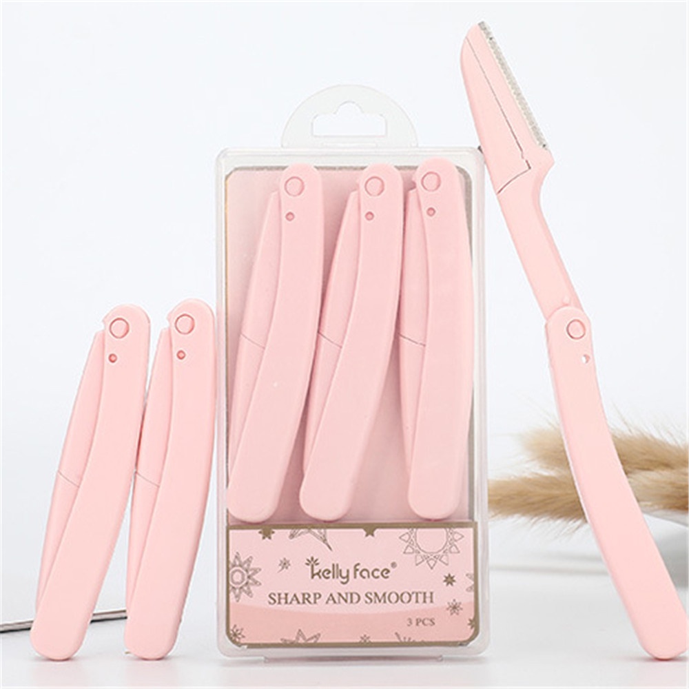 3 PCS/kotak Aman Lipat Pink Alis Scraper Alat Kecantikan