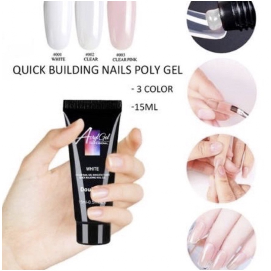 ACRYL GEL Professional Poly Gel Nail kutek kuku extension kuku warna bening kilat 15ml KU016