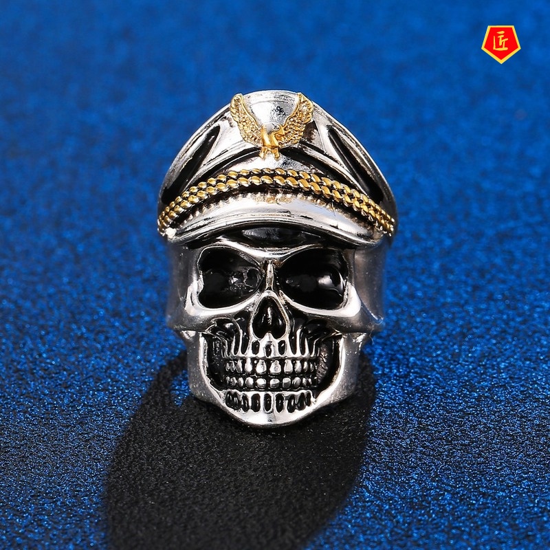 [Ready Stock]Retro Personalized Silver Black Skull Ring