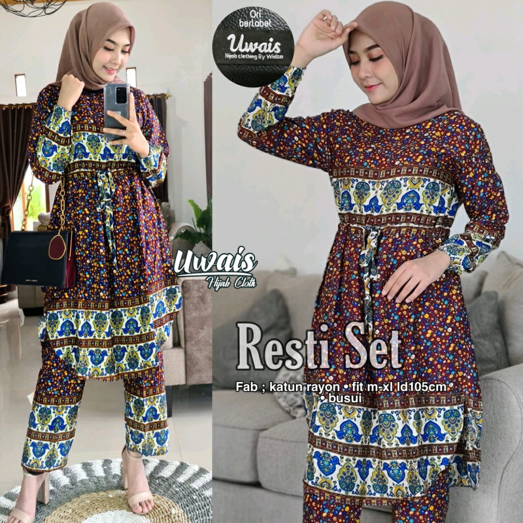 RESTI. Baju Baby Doll Muslim Atasan Bawahan Wanita Uwais Murah. Cantik, Adem, Busui, Nyaman