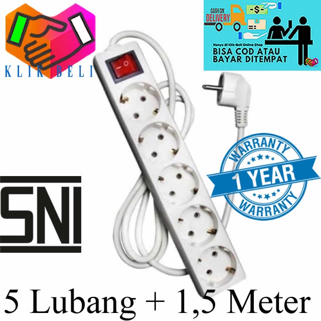 Stop Kontak 5 Lubang Original SNI Colokan Cok Listrik Panjang Kabel 1,5 Meter / 3 Meter / 5 Meter / 10 Meter