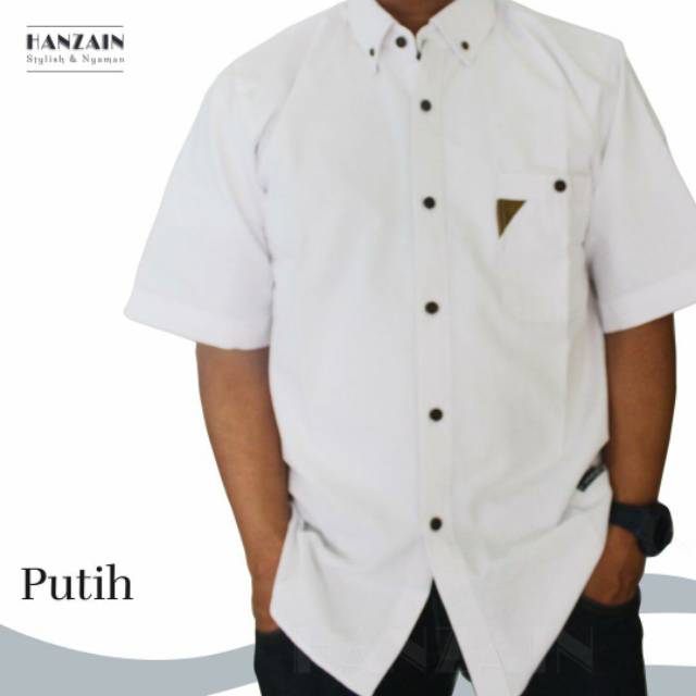 TERBARU Kemeja Pria Lengan Pendek Warna Putih - Kemeja Hanzain Modern warna Putih