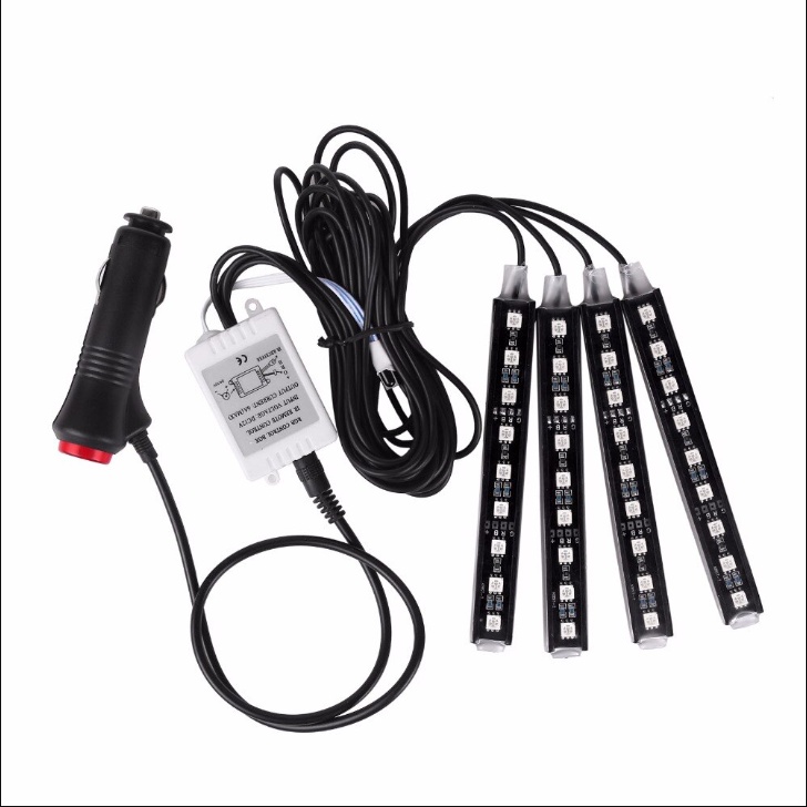 Lampu LED DRL Strip RGB 8 Lampu 8 Warna Remote Kontrol Dan Sensor Music Multi Color Mobil Interior Kolong Dashboard