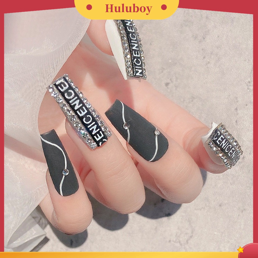 Huluboy Huluboy♡ 12 Pcs Stiker Kuku Motif Tulisan Glitter Anti Jatuh Untuk Dekorasi Nail Art