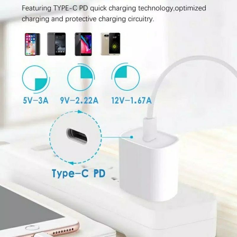 Charger For IP/for Ios 18W &amp; 20W bagus BAGUS Adaptor Type C Kabel C to Lightning11 Pro 11 Pro 12 12 Pro