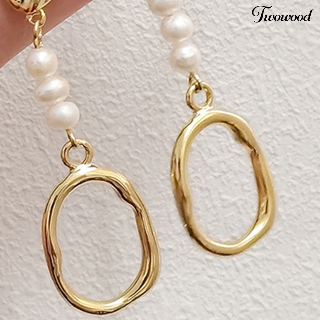 1 Pasang Anting Stud Geometris Menjuntai Aksen Mutiara Tiruan Untuk Kencan