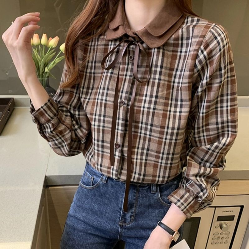 MDLV ~ 8451 Scottish Double Collar Shirt Women Plaid Shirt Premium Kemeja kotak Kemeja Twiscone Kemeja Lengan Panjang Kemeja Import Kemeja Casual Fashion Import