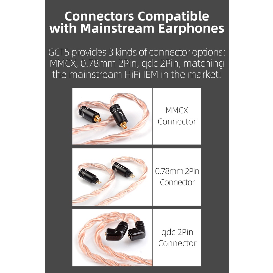 Nicehck GCT5 Kabel Earphone 5N OCC 3.5 / 2.5 / 4.4mm MMCX / QDC / 0.78mm 2Pin Untuk IEM Lofty Time F3 Pro