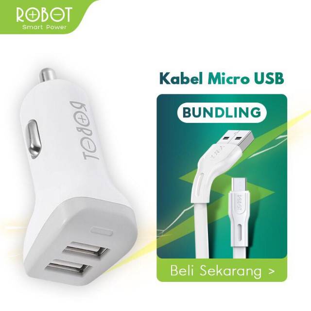 ROBOT RT-C06 Car Charger Mobil FREE Kabel Micro USB/iPhone RDM100S/RDL100S - Garansi Resmi 1 Tahun