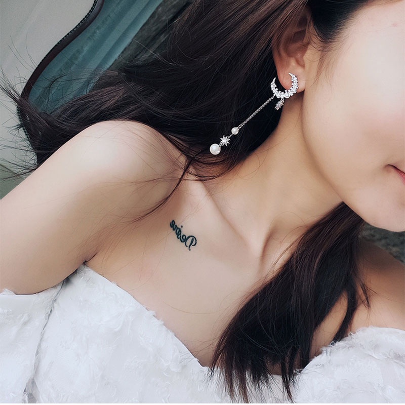 Anting Rumbai Panjang Desain Bulan Sabit Aksen Berlian Imitasi Bahan 925 Silver Needle Gaya Korea Untuk Wanita