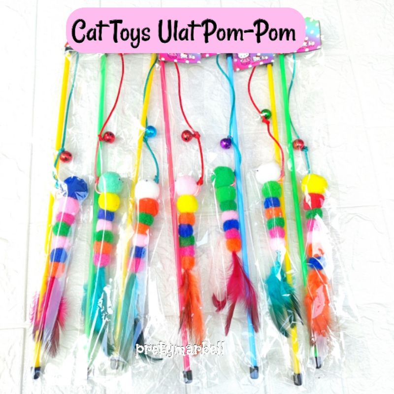 Stick Pancing Cat Toys Mainan Kucing Ulat Pom-Pom Murah