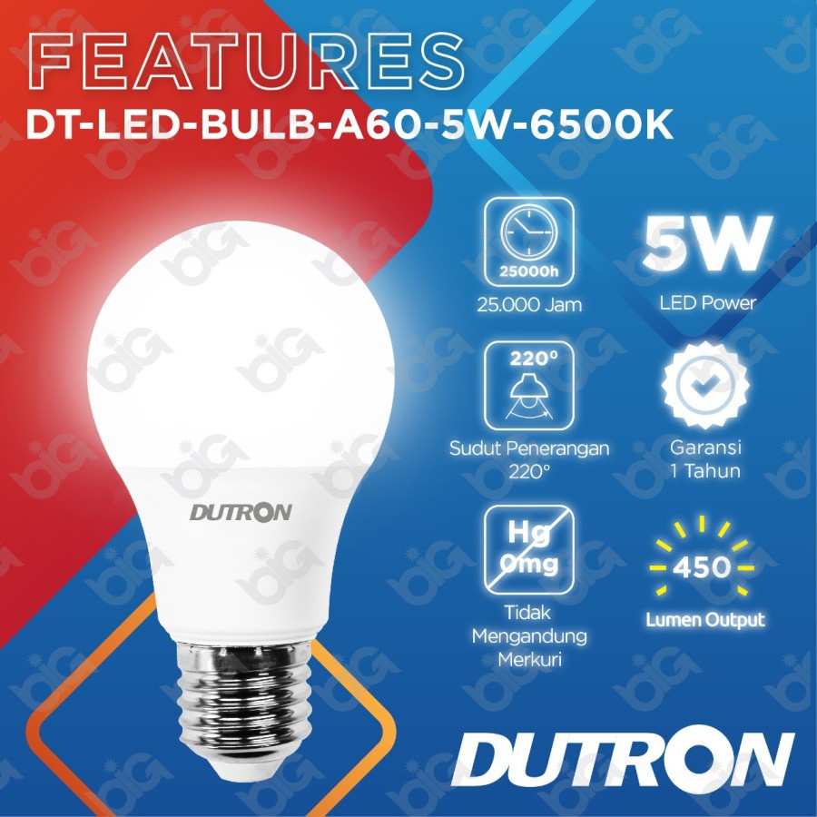 Bohlam Lampu Dutron LED 5 Watt DUTRON 5W, 5 W, 5Watt E27