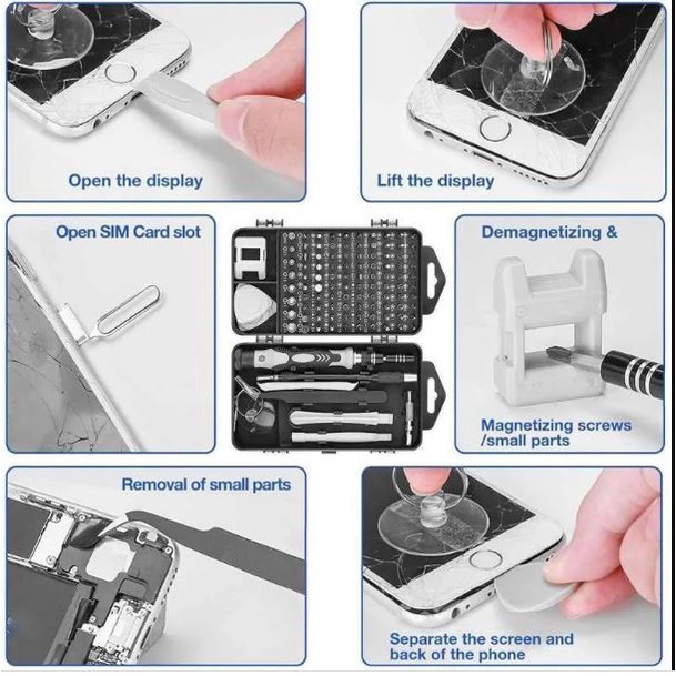 Obeng Set 115 in 1 obeng hp Multifungsi Alat Bongkar Mini Precision Untuk Smartphone Laptop Reparasi