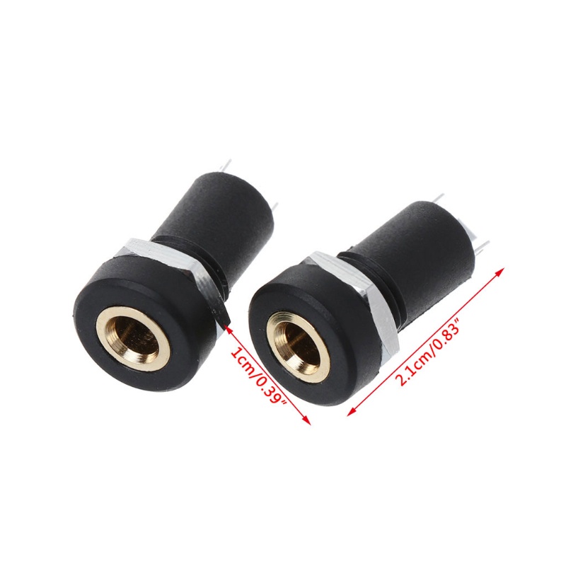 Gro 2pcs Soket Jack 3.5MM 3 Pole Warna Hitam Dengan Mur