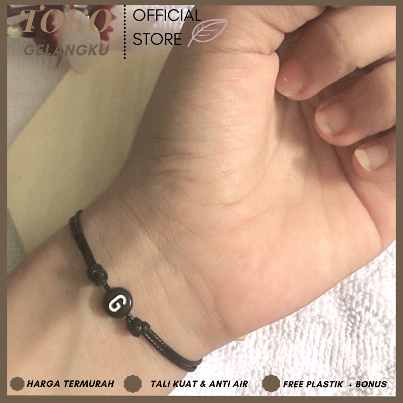 (A-Z) GELANG HURUF BULAT HITAM TALI KOREA TIPIS 1mm KUAT ( BELI 10 FREE 1 GELANG POLOS ) / Gelang Tali Huruf Inisial Pria Wanita / Gelang Couple Sahabat Pacar / Bracelet initial Abjad