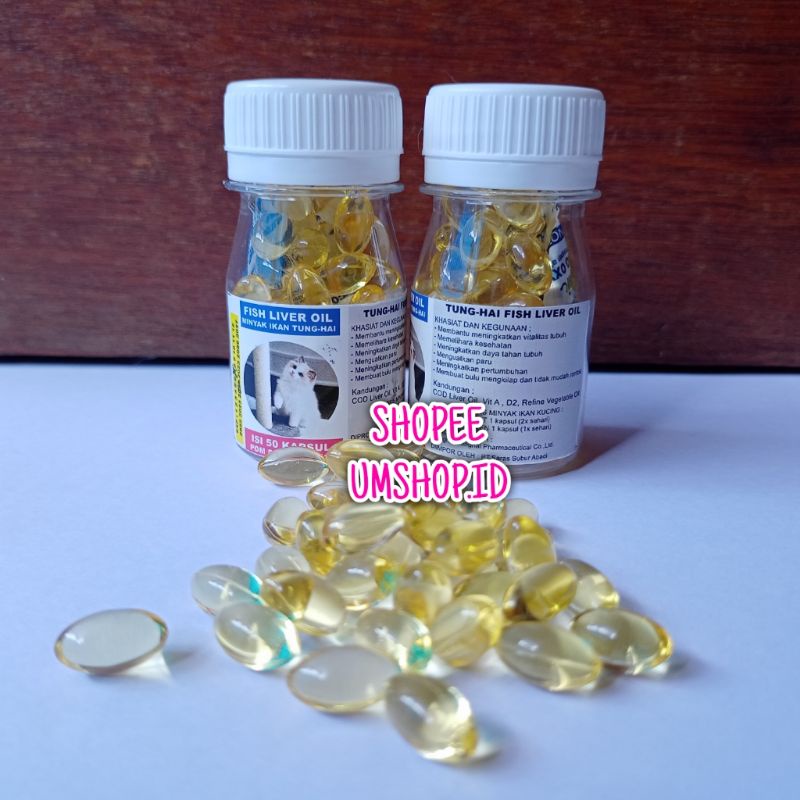 Vitamin Kucing Fish Oil Minyak Ikan Botol Kapsul Isi 50 Pcs