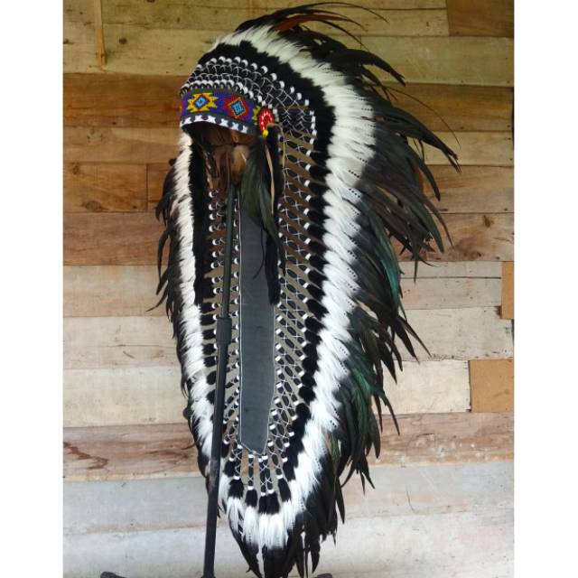 TOPI INDIAN KING DOUBLE BULU HITAM PUTIH
