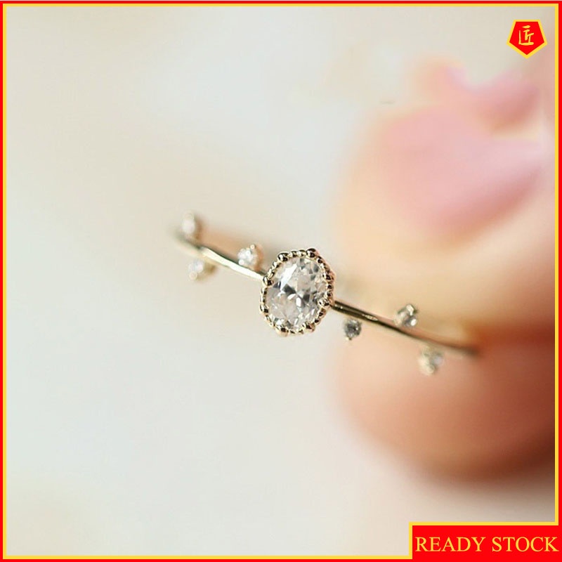 [Ready Stock]14K Gold Oval Slim Chic Branch Diamond Ring