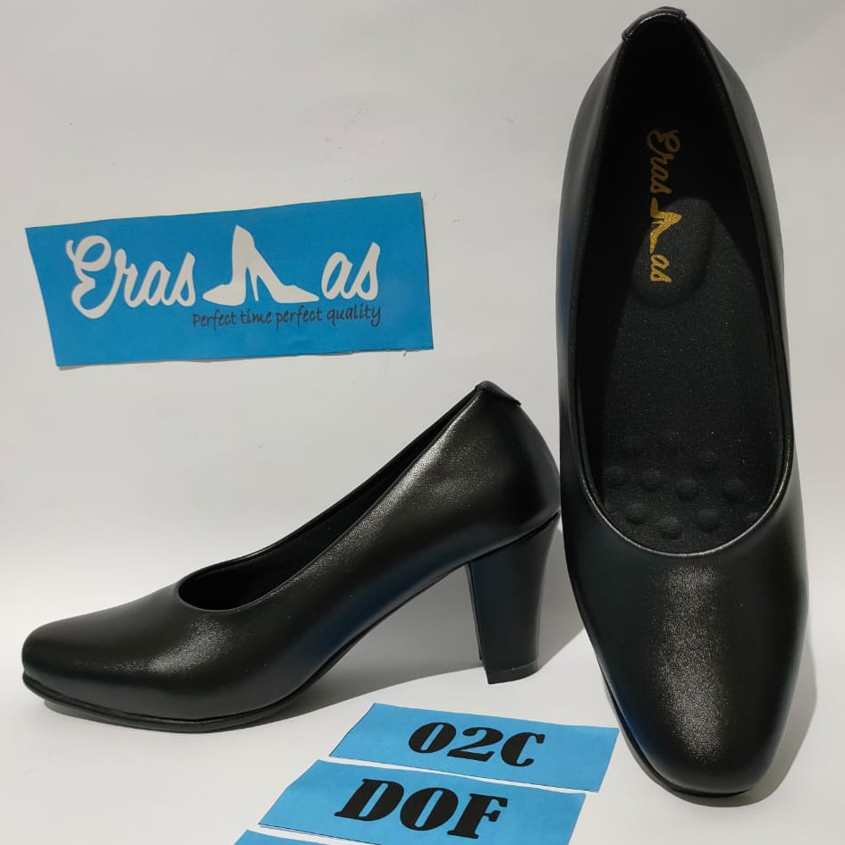 ERASMAS 02B Heels 5 cm Sepatu Pantofel Wanita / Sepatu Dinas PDH Kantor / Sepatu Kerja Wanita / Sepatu Formal Wanita / Sepatu Kantor Wanita / Sepatu Ujung Kotak / PERSIT / BHAYANGKARI / POLWAN / PNS / GURU