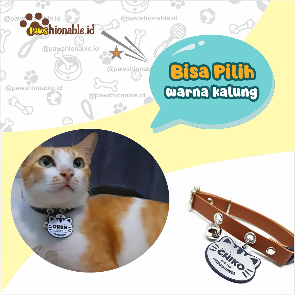 K08 - Kalung Custom Nama Kucing Aksessoris Hewan PU Leather/Kulit Sintetis