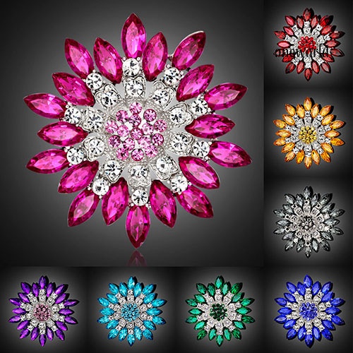 OW@ Women Fashion Flower Brooch Crystal Rhinestone Jewelry for Wedding Party Gift