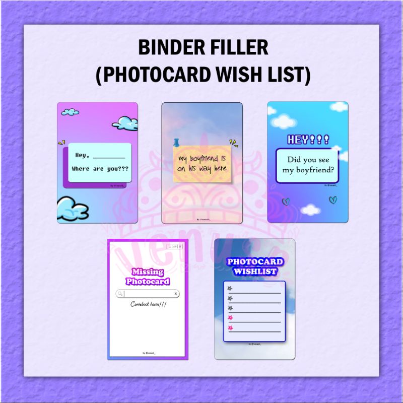 (Baca Deskripsi) FILLER FOR PHOTOCARD BINDER (Photocard Wishlist) Ready stock & Custom