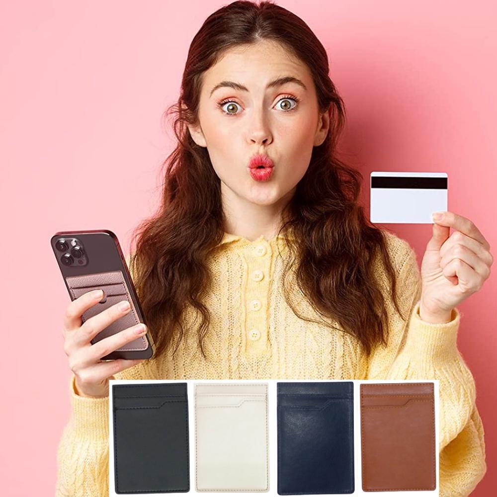 Case Sticky Card Holder Kulit Slot 2 Dompet Pintar Tempel Tempat Kartu Credit Card ATM Etoll Emoney 