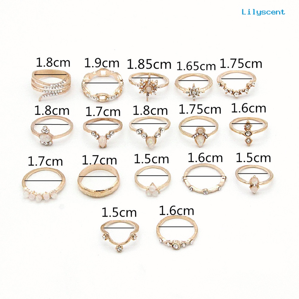 17pcs / set Cincin Knuckle Midi Berlian Imitasi Stackable Gaya Bohemian Untuk Aksesoris Perhiasan