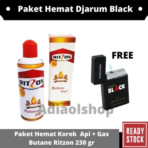 Paket Hemat Korek Api Bara Djarum Black + Gas Butane Ritzon 230gr