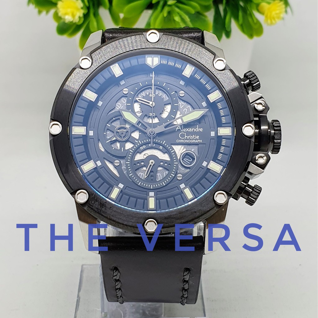 AC 6416 Alexandre Christie Jam Pria Kulit Black Silver Original