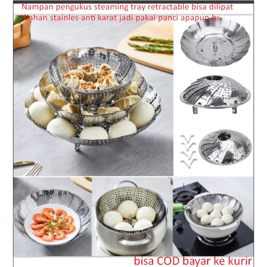 Nampan pengukus steaming tray retractable bisa dilipat bahan stainles anti karat jadi pakai panci ap