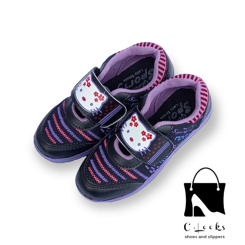 Sporty LB Garis Hello Kitty Sepatu Anak Perempuan Size 26-30 Hitam Ungu