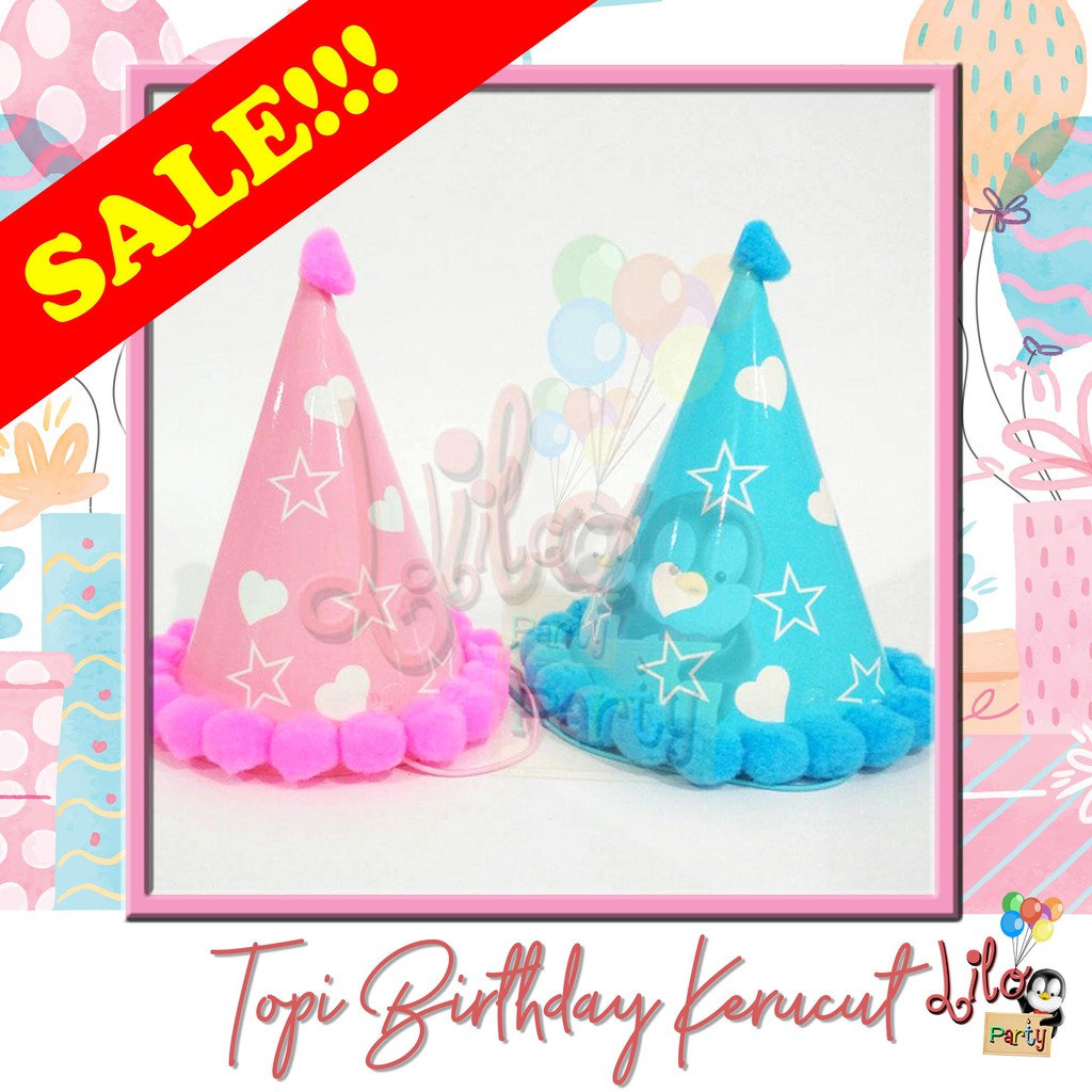 Party Hat Bola Kapas / Topi Pesta Ulang Tahun Anak Murah